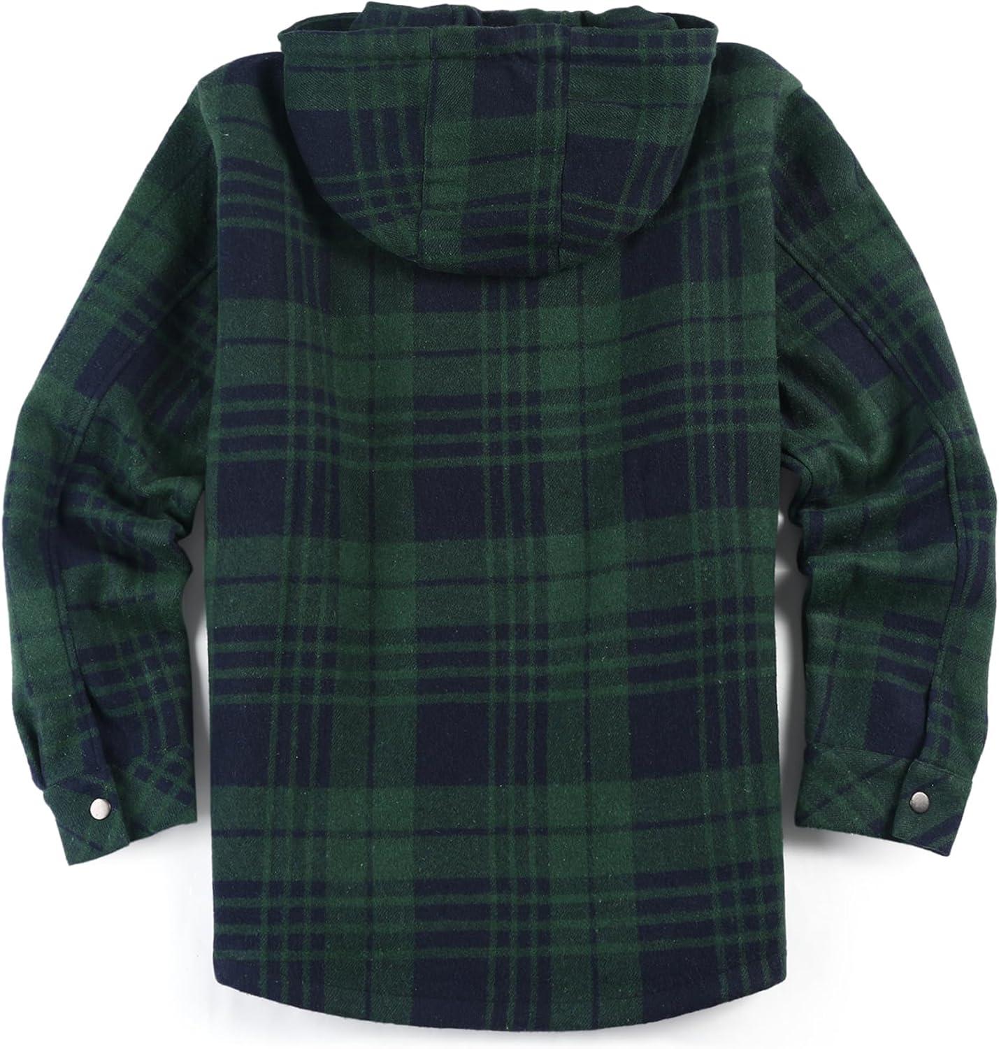 imageCOOFANDY Mens Flannel Fleece Jacket Sherpa Lined Shirt Jacket Plaid Zip Up Hoodie Soft Warm Coat with HoodDgreen Line