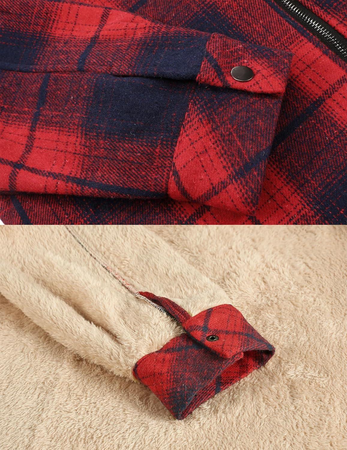 imageCOOFANDY Mens Flannel Fleece Jacket Sherpa Lined Shirt Jacket Plaid Zip Up Hoodie Soft Warm Coat with HoodEred Line