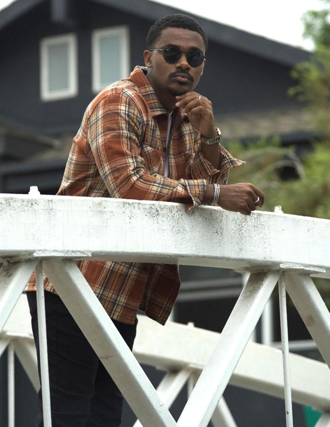 imageCOOFANDY Mens Flannel Shirts Casual Button Down Plaid Shirt Jacket Long Sleeve Fleece Shacket with PocketsBrown