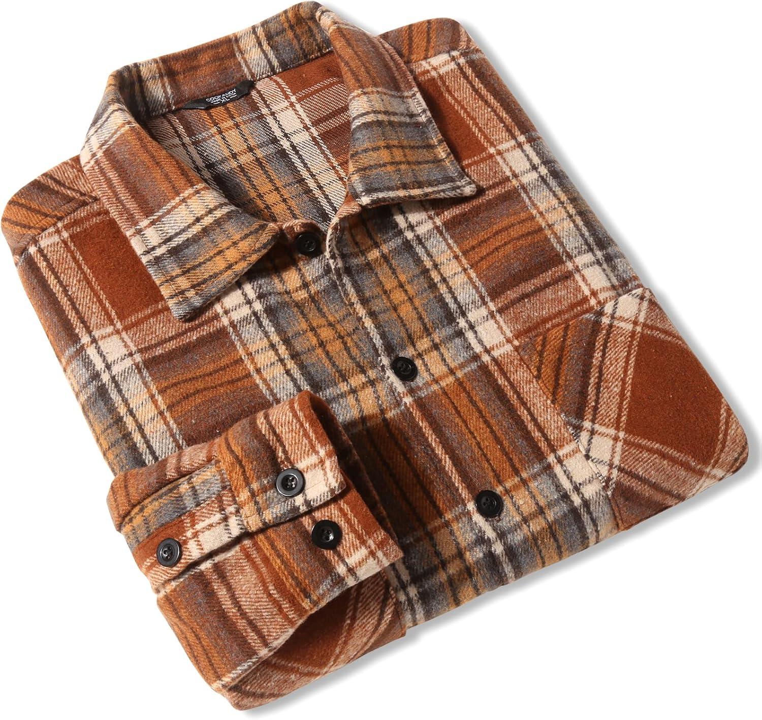imageCOOFANDY Mens Flannel Shirts Casual Button Down Plaid Shirt Jacket Long Sleeve Fleece Shacket with PocketsBrown
