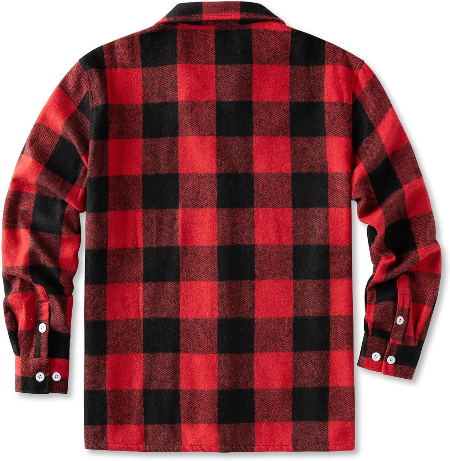 imageCOOFANDY Mens Flannel Shirts Casual Button Down Plaid Shirt Jacket Long Sleeve Fleece Shacket with PocketsBuffalo Red