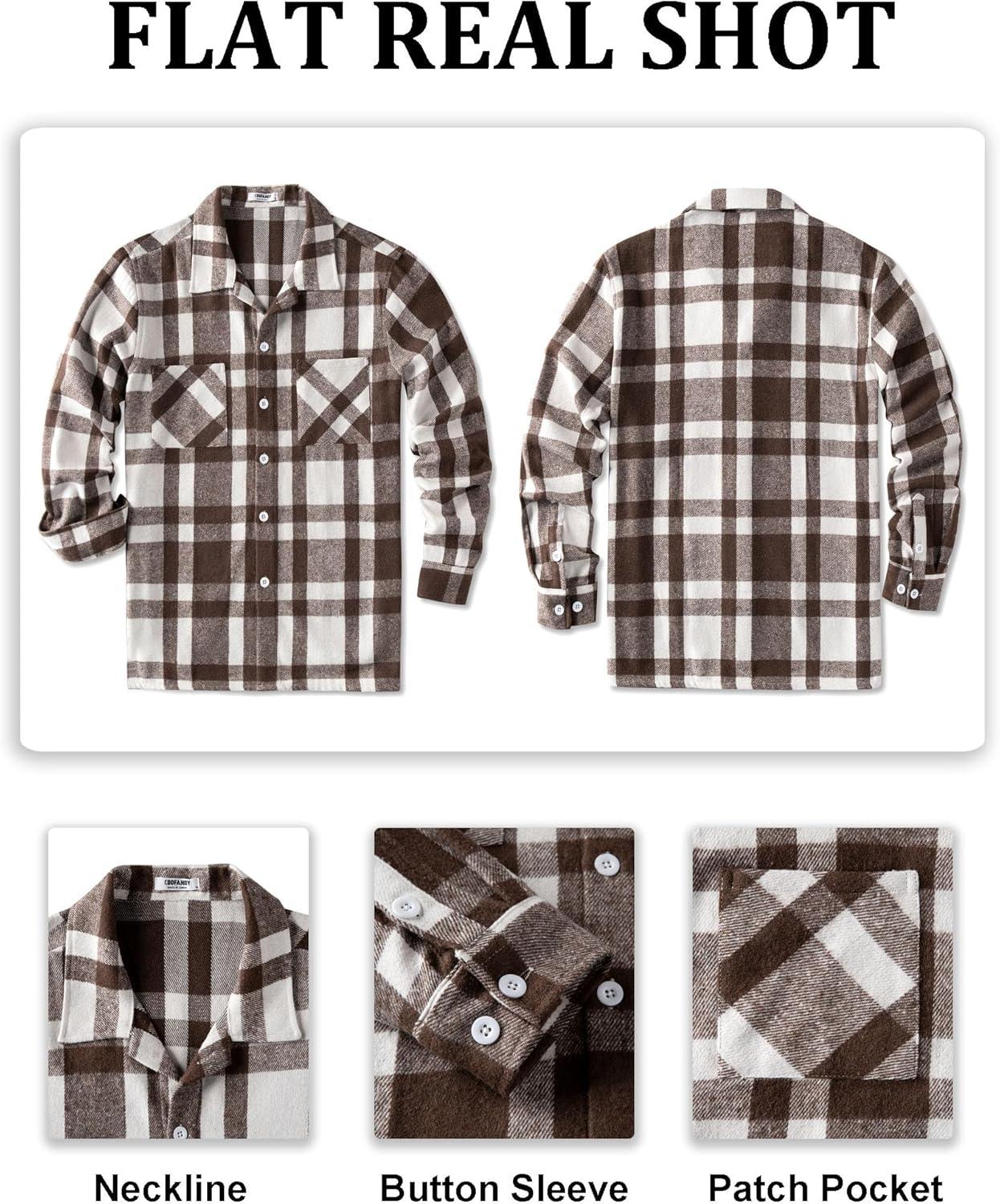 imageCOOFANDY Mens Flannel Shirts Casual Button Down Plaid Shirt Jacket Long Sleeve Fleece Shacket with PocketsCoffee