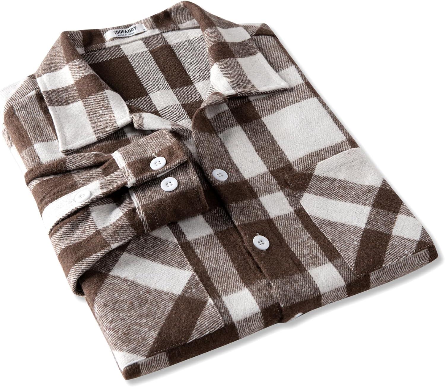 imageCOOFANDY Mens Flannel Shirts Casual Button Down Plaid Shirt Jacket Long Sleeve Fleece Shacket with PocketsCoffee