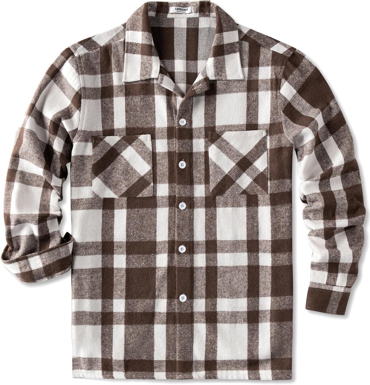 imageCOOFANDY Mens Flannel Shirts Casual Button Down Plaid Shirt Jacket Long Sleeve Fleece Shacket with PocketsCoffee