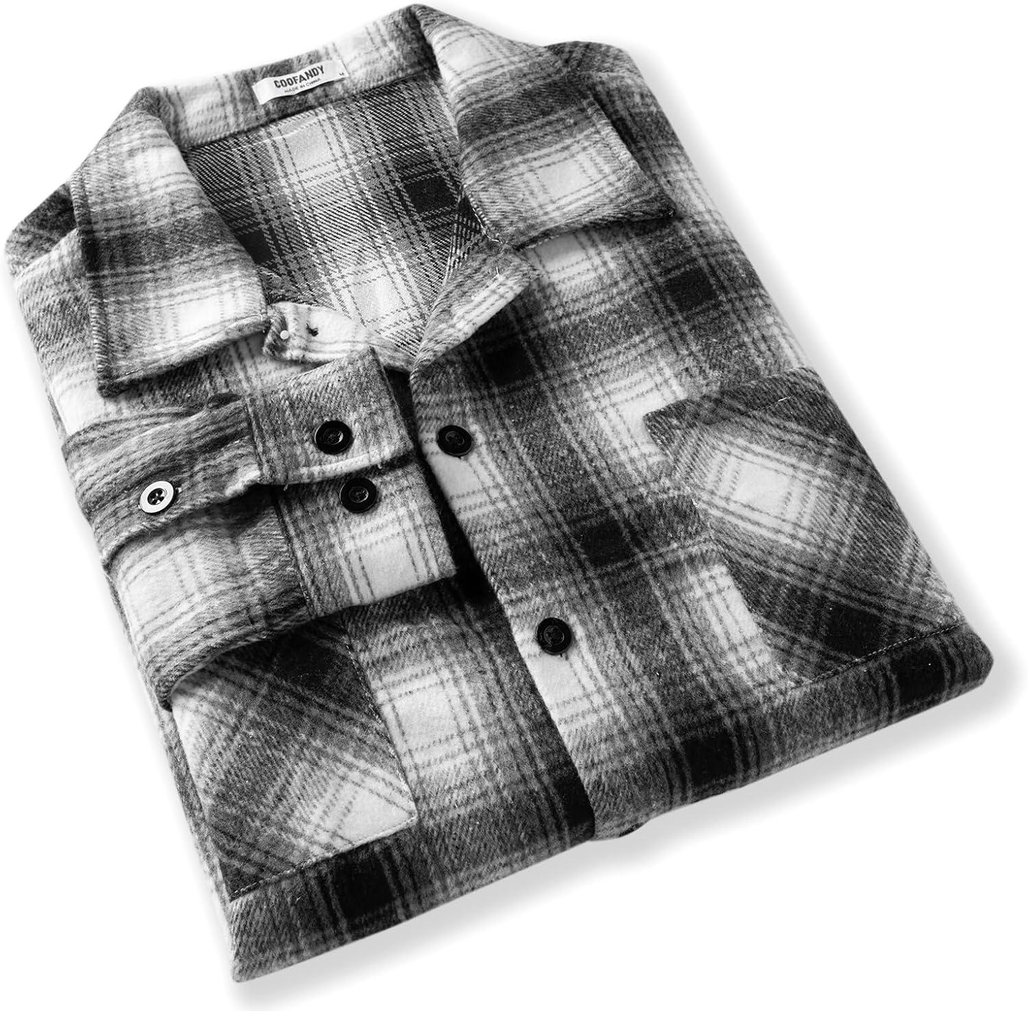 imageCOOFANDY Mens Flannel Shirts Casual Button Down Plaid Shirt Jacket Long Sleeve Fleece Shacket with PocketsGraphite Black