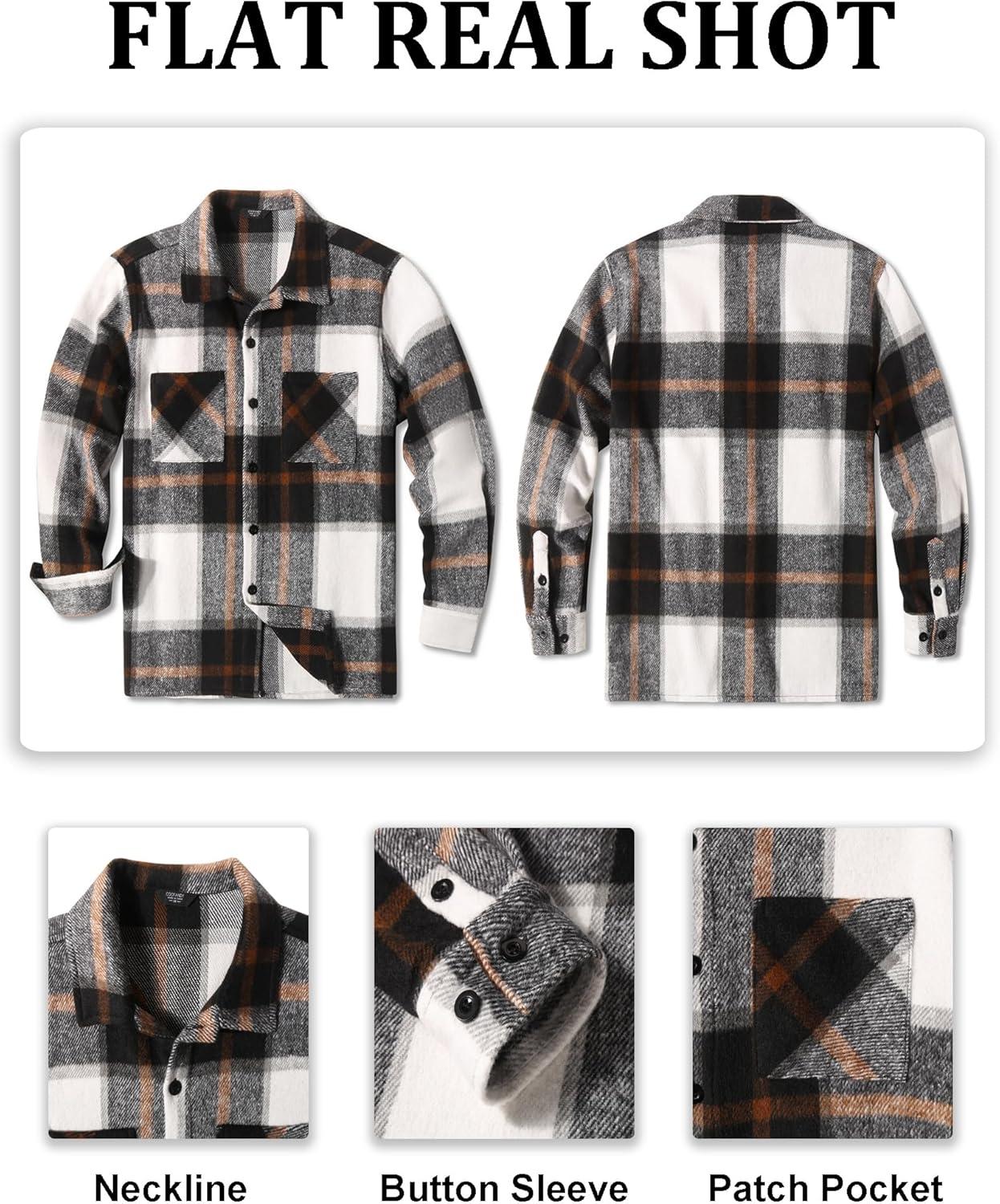 imageCOOFANDY Mens Flannel Shirts Casual Button Down Plaid Shirt Jacket Long Sleeve Fleece Shacket with PocketsGray