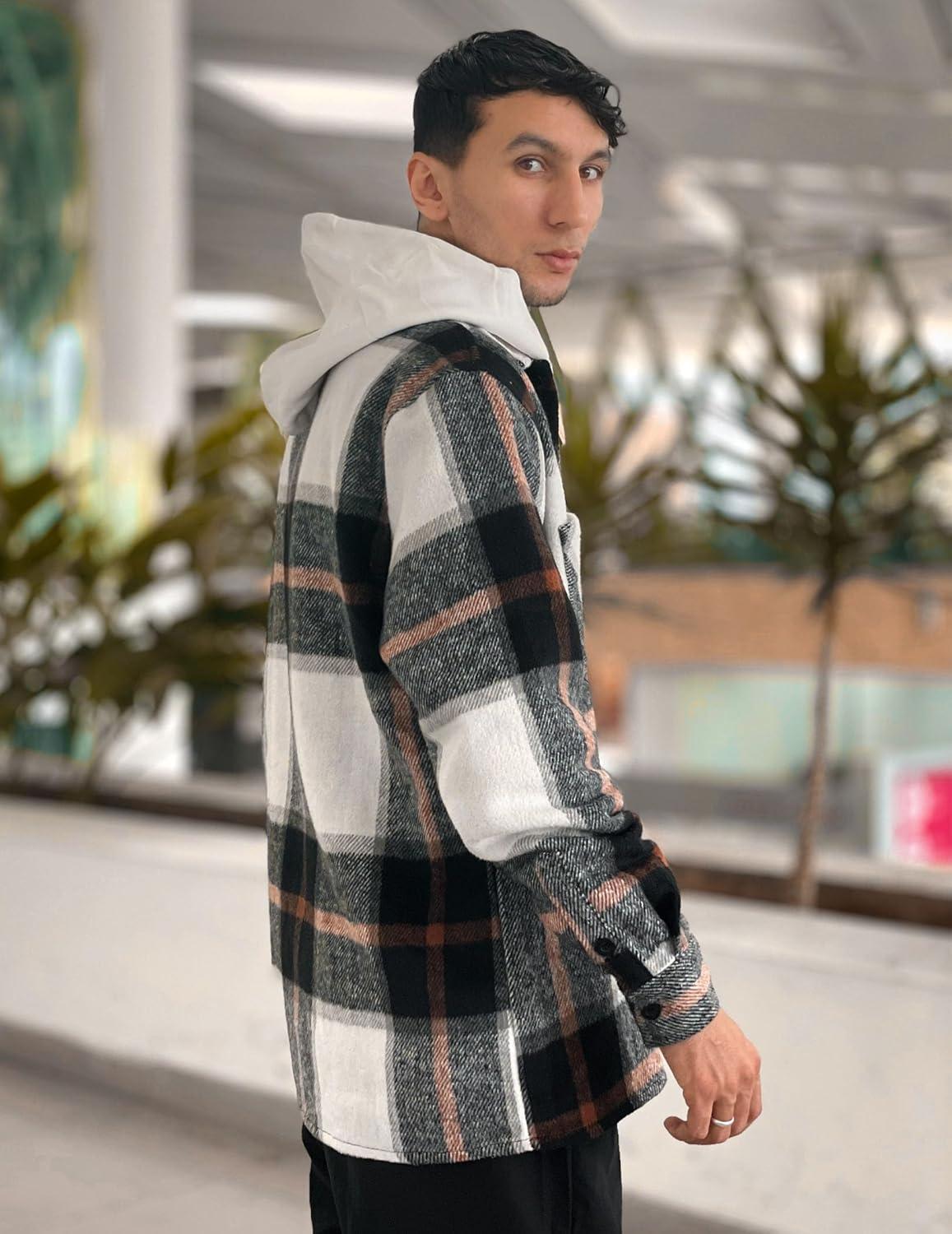 imageCOOFANDY Mens Flannel Shirts Casual Button Down Plaid Shirt Jacket Long Sleeve Fleece Shacket with PocketsGray