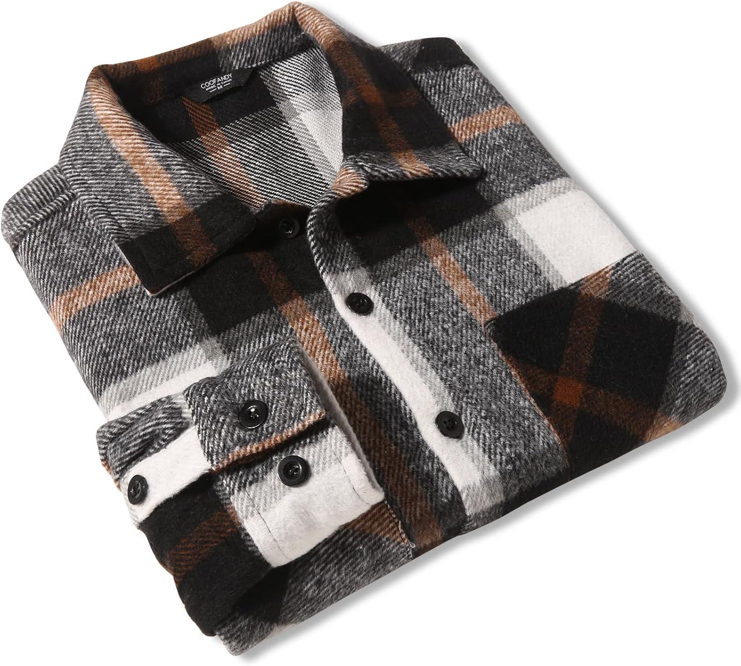 imageCOOFANDY Mens Flannel Shirts Casual Button Down Plaid Shirt Jacket Long Sleeve Fleece Shacket with PocketsGray