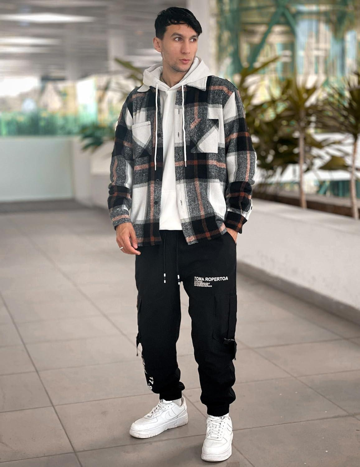 imageCOOFANDY Mens Flannel Shirts Casual Button Down Plaid Shirt Jacket Long Sleeve Fleece Shacket with PocketsGray