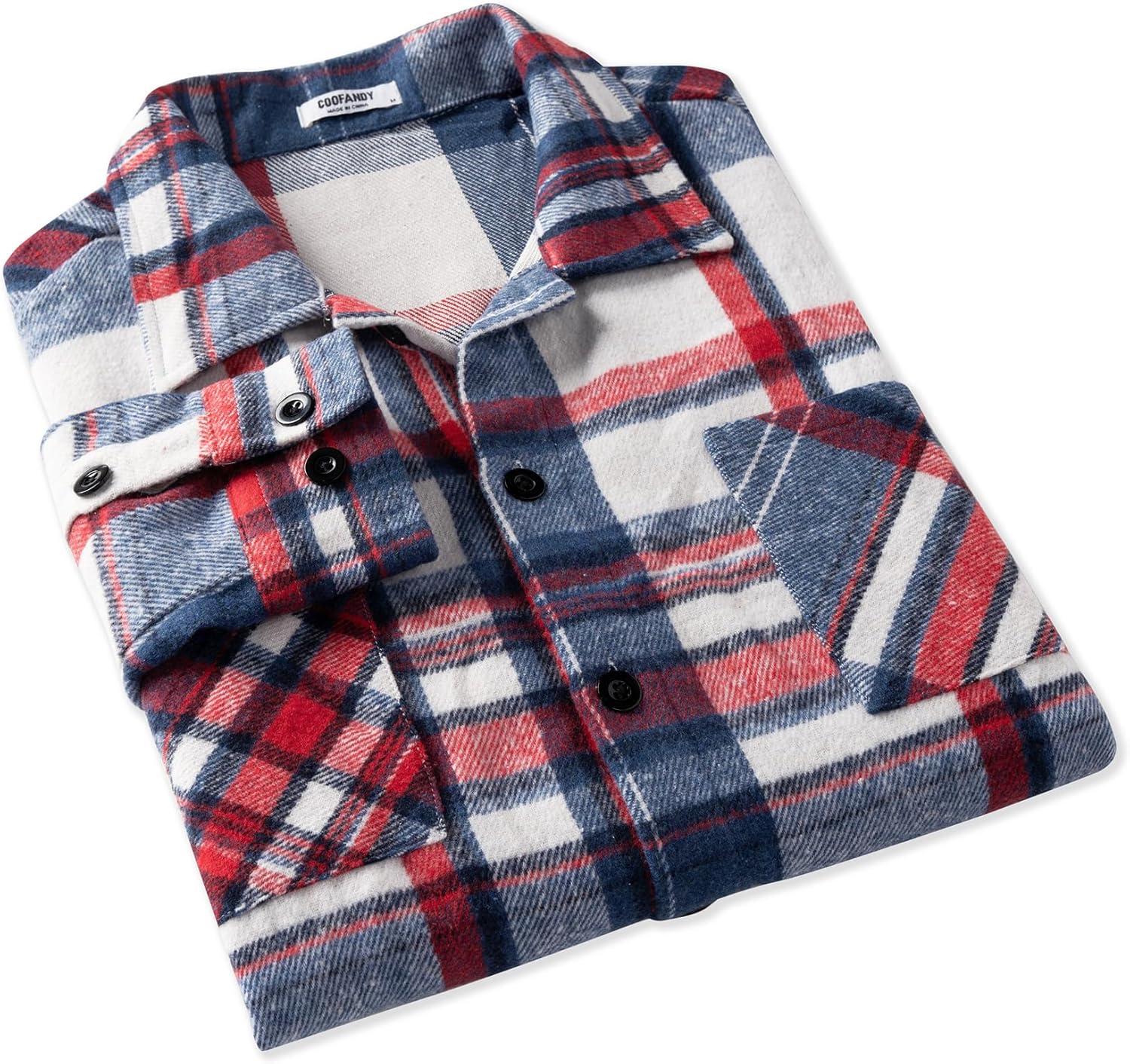 imageCOOFANDY Mens Flannel Shirts Casual Button Down Plaid Shirt Jacket Long Sleeve Fleece Shacket with PocketsRed Blue