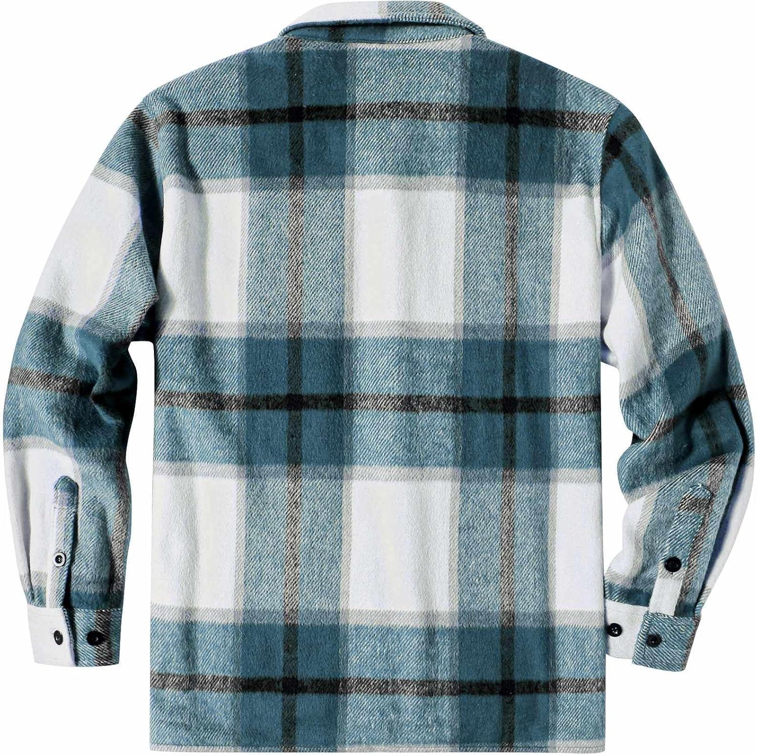 imageCOOFANDY Mens Flannel Shirts Casual Button Down Plaid Shirt Jacket Long Sleeve Fleece Shacket with PocketsSea Blue