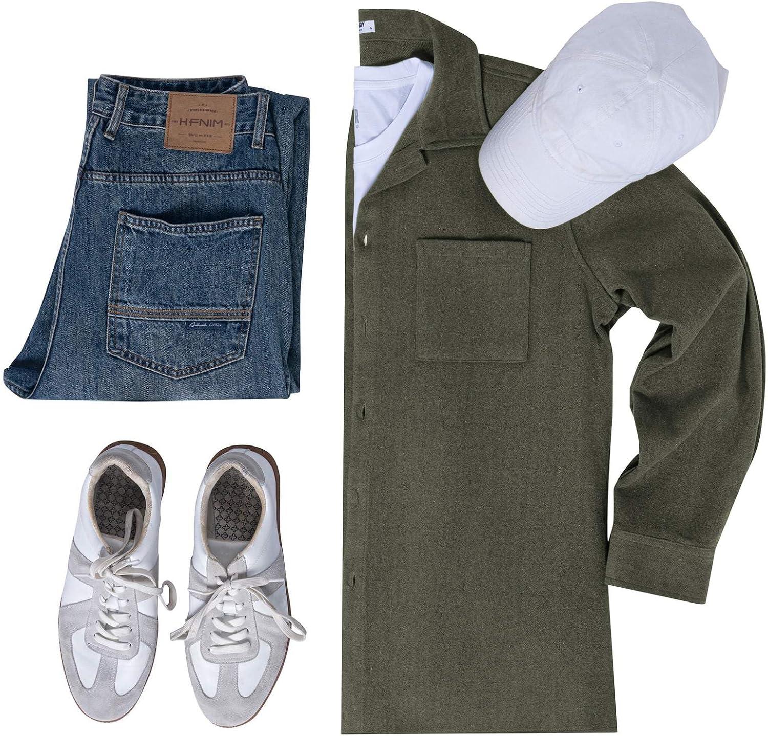 imageCOOFANDY Mens Flannel Shirts Casual Button Down Plaid Shirt Jacket Long Sleeve Fleece Shacket with PocketsSolid Army Green