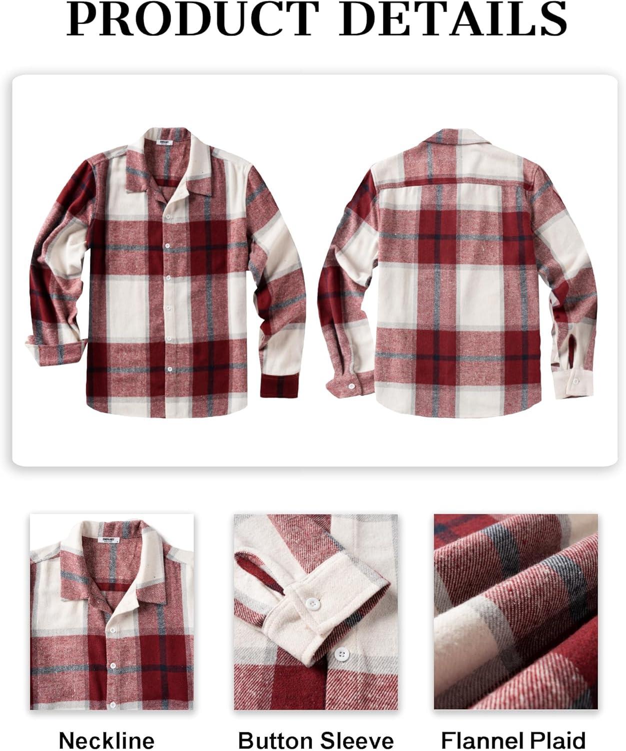 imageCOOFANDY Mens Flannel Shirts Casual Button Down Plaid Shirt Jacket Long Sleeve Fleece ShacketRedwhite Plaid