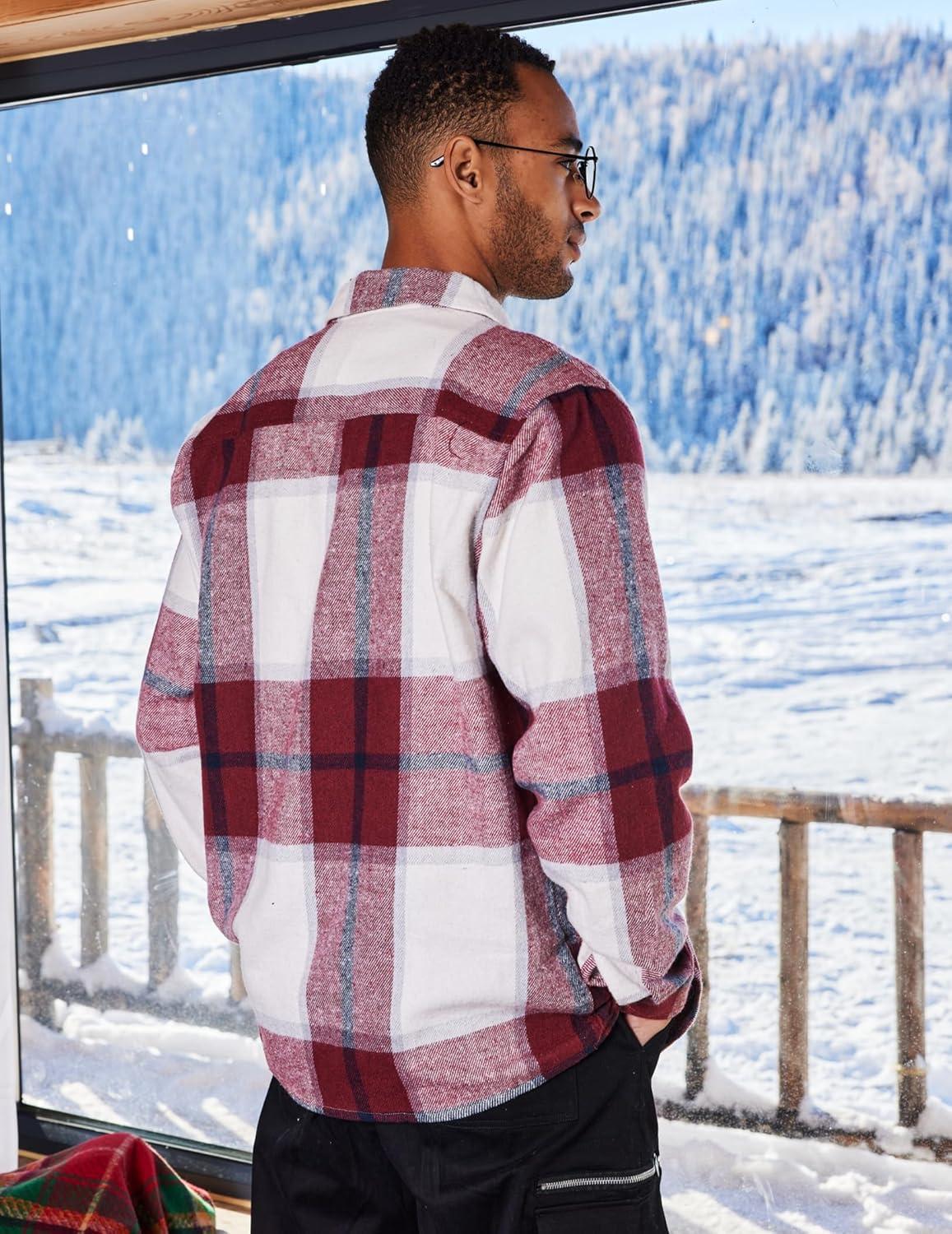 imageCOOFANDY Mens Flannel Shirts Casual Button Down Plaid Shirt Jacket Long Sleeve Fleece ShacketRedwhite Plaid