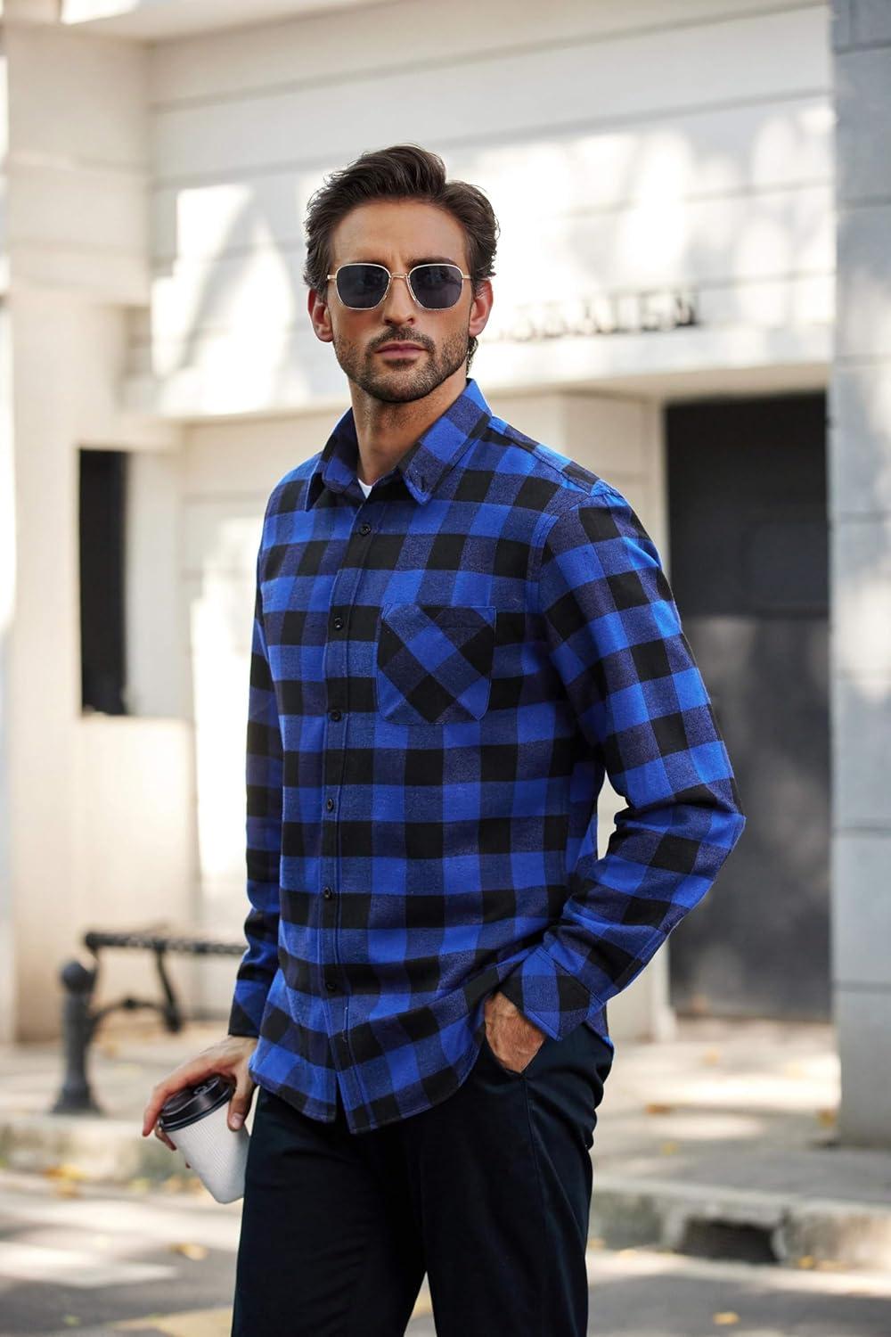 imageCOOFANDY Mens Flannel Shirts Long Sleeve Plaid Button Down Shirt Casual Cotton Shirt with Pocket
