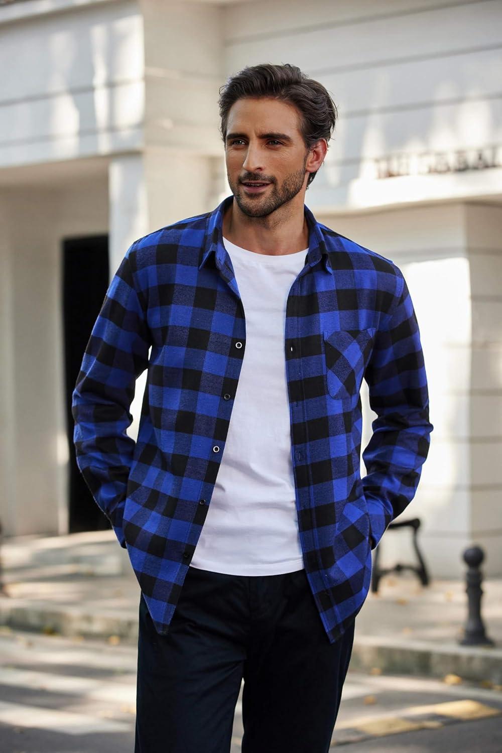 imageCOOFANDY Mens Flannel Shirts Long Sleeve Plaid Button Down Shirt Casual Cotton Shirt with Pocket