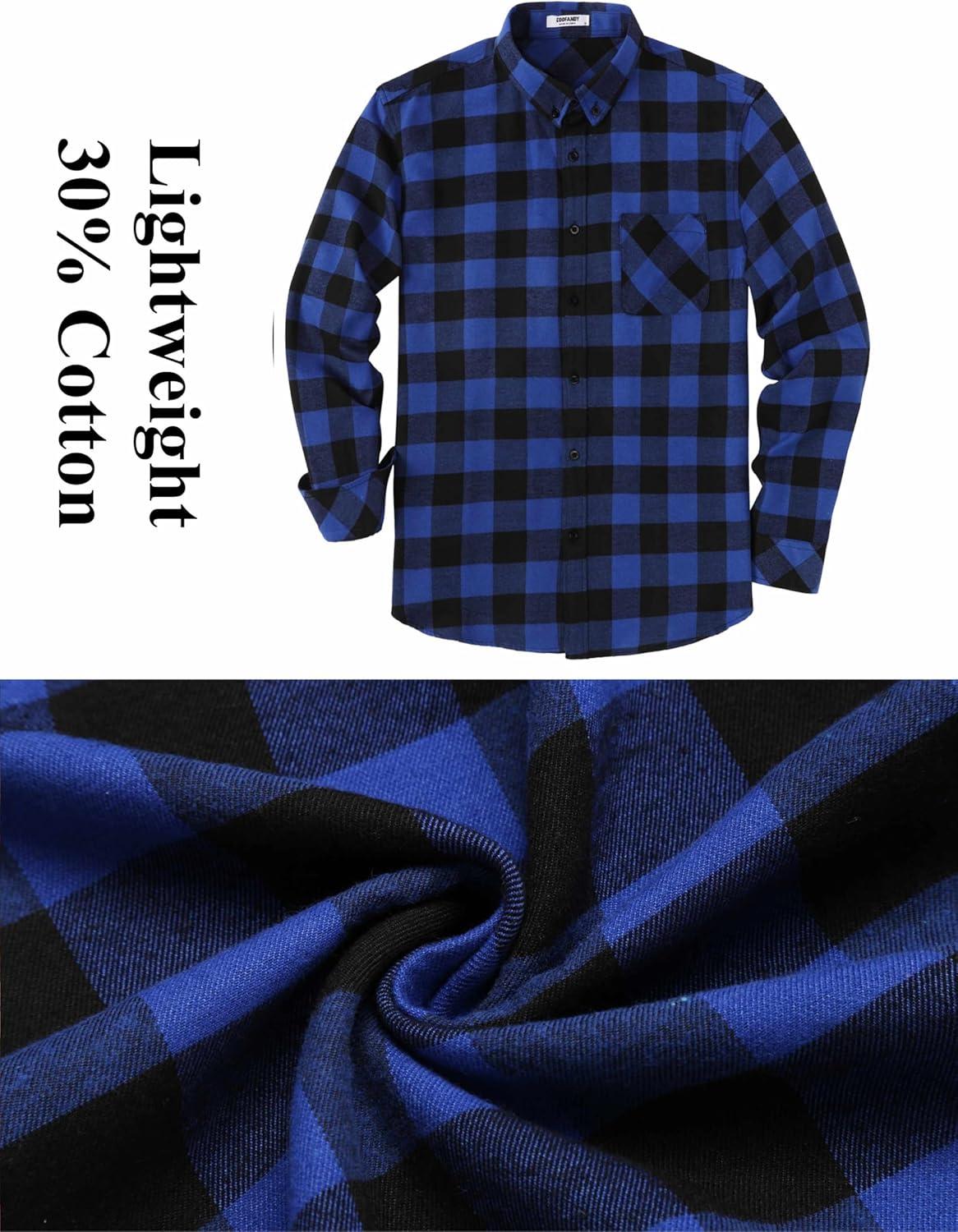 imageCOOFANDY Mens Flannel Shirts Long Sleeve Plaid Button Down Shirt Casual Cotton Shirt with Pocket