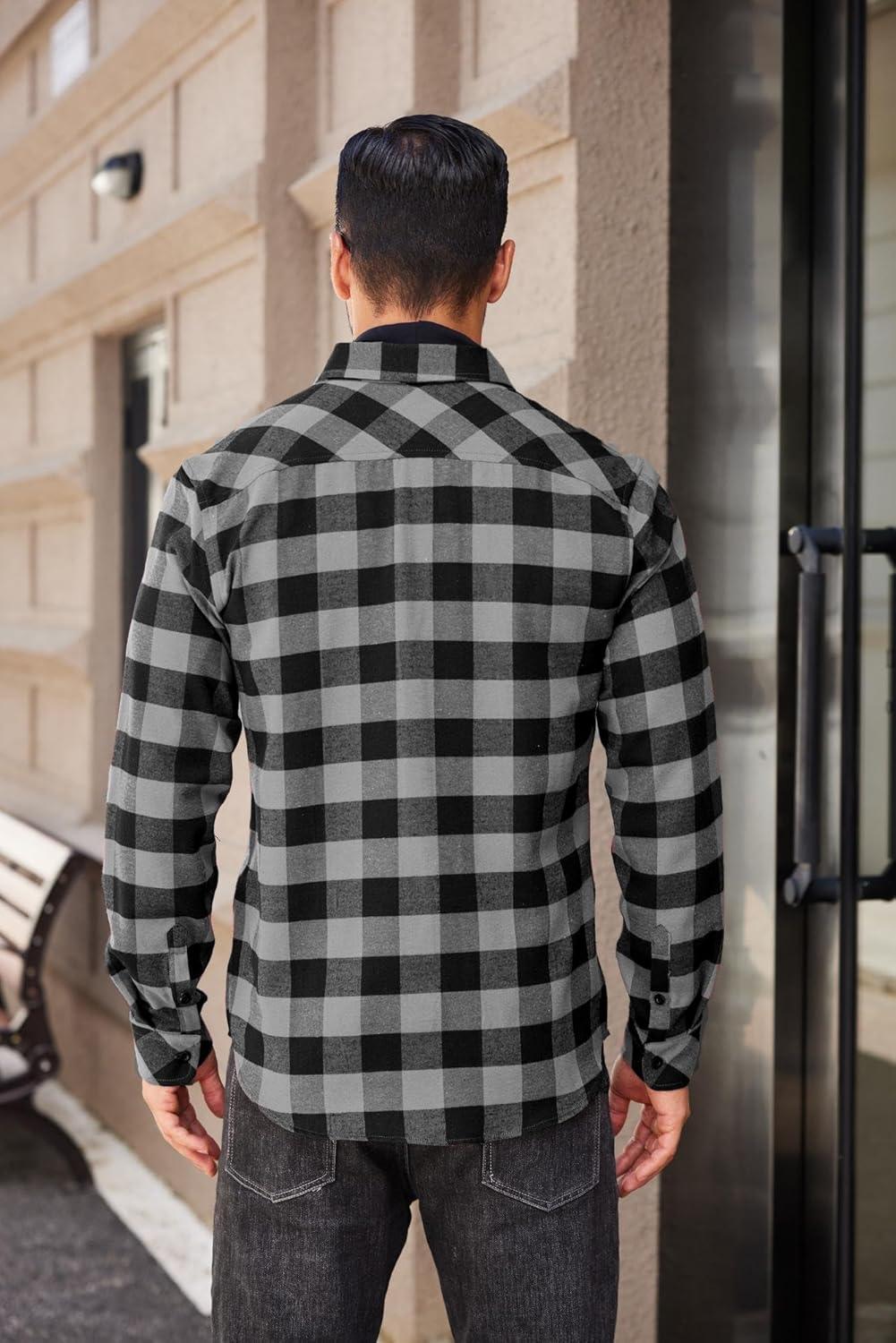 imageCOOFANDY Mens Flannel Shirts Long Sleeve Plaid Button Down Shirt Casual Cotton Shirt with PocketBuffalo Gray