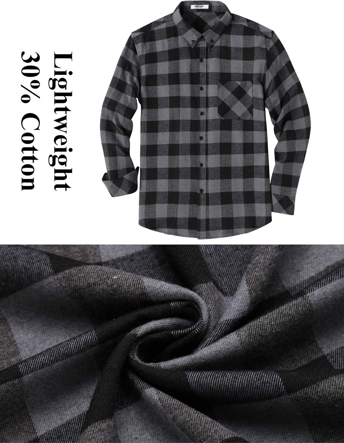 imageCOOFANDY Mens Flannel Shirts Long Sleeve Plaid Button Down Shirt Casual Cotton Shirt with PocketBuffalo Gray