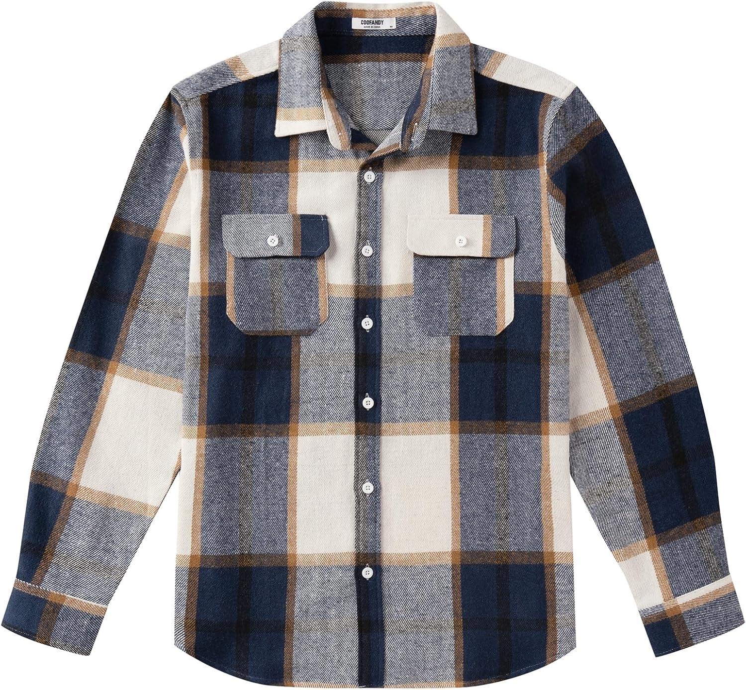 imageCOOFANDY Mens Flannel Shirts Long Sleeve Plaid Shirt Jacket Button Down Shirt with Pockets