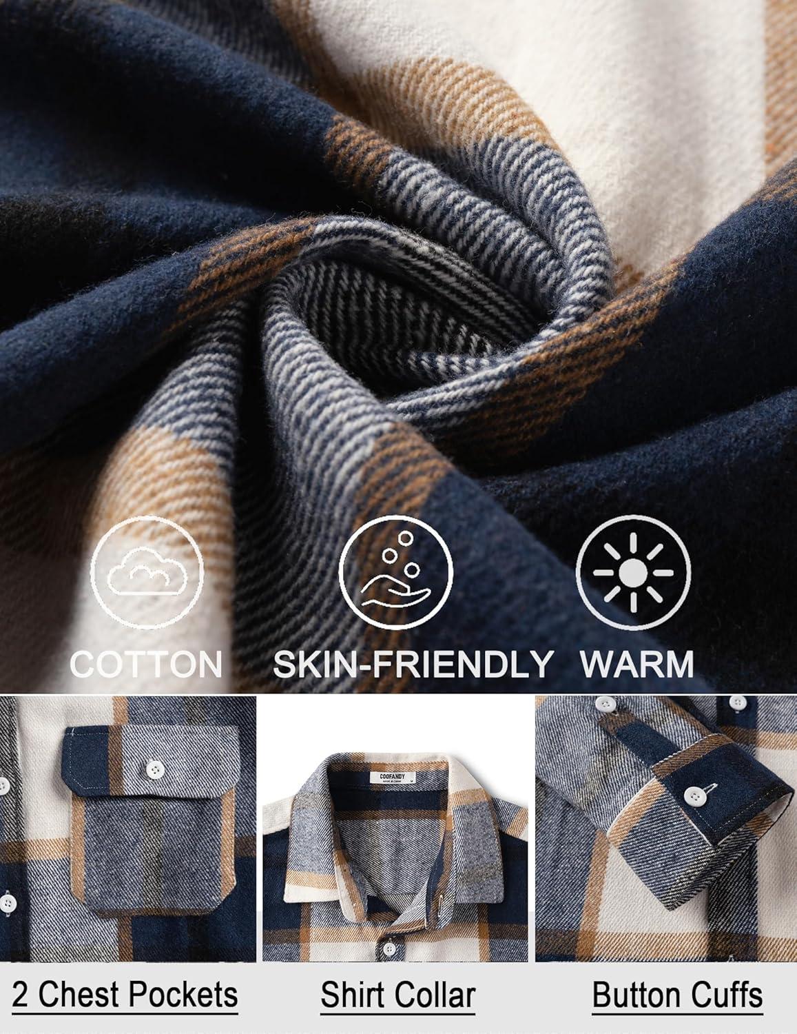 imageCOOFANDY Mens Flannel Shirts Long Sleeve Plaid Shirt Jacket Button Down Shirt with Pockets