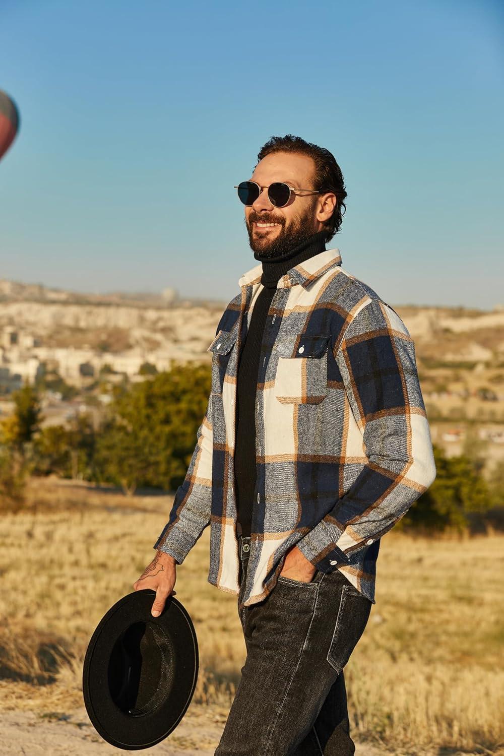 imageCOOFANDY Mens Flannel Shirts Long Sleeve Plaid Shirt Jacket Button Down Shirt with Pockets