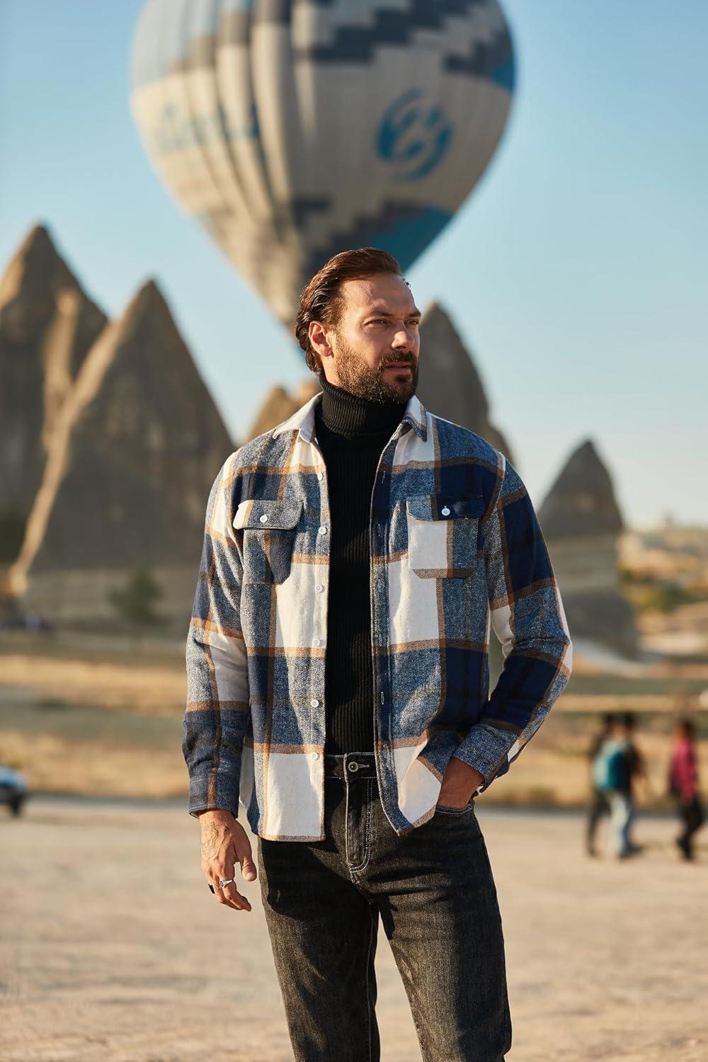 imageCOOFANDY Mens Flannel Shirts Long Sleeve Plaid Shirt Jacket Button Down Shirt with Pockets