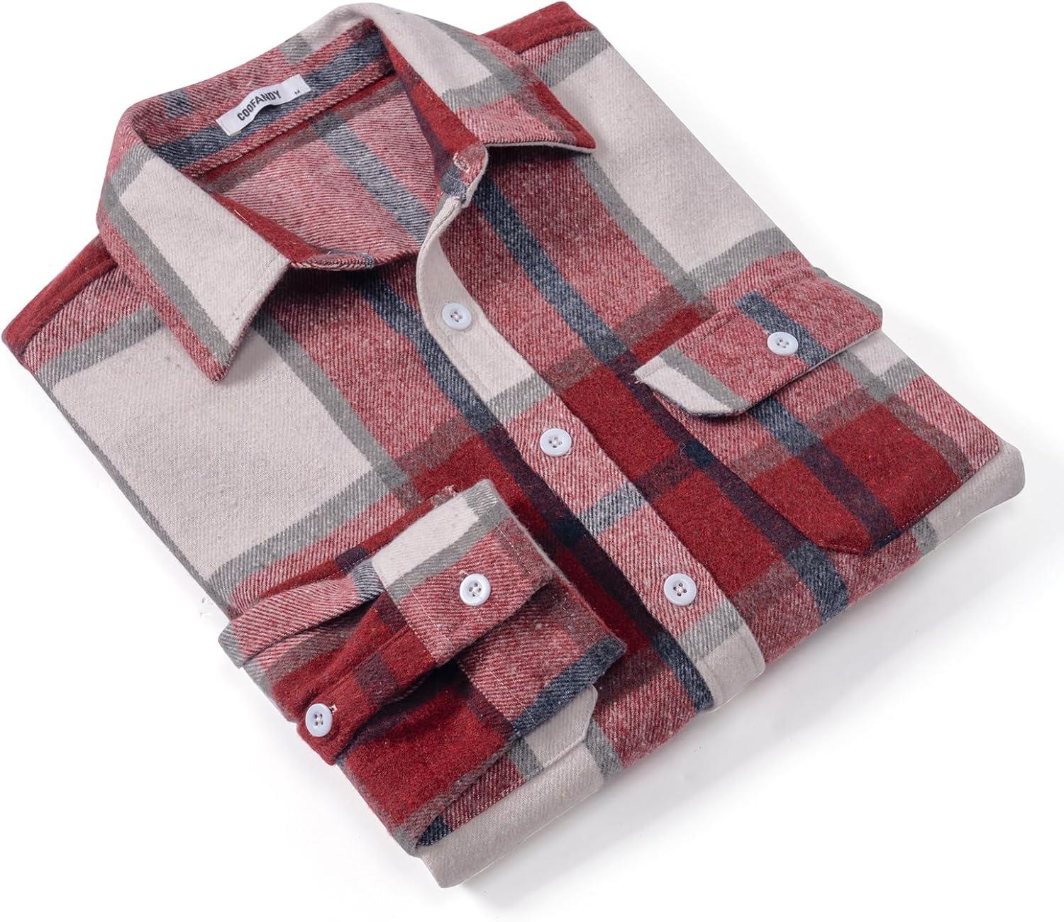 imageCOOFANDY Mens Flannel Shirts Long Sleeve Plaid Shirt Jacket Button Down Shirt with PocketsWine Red