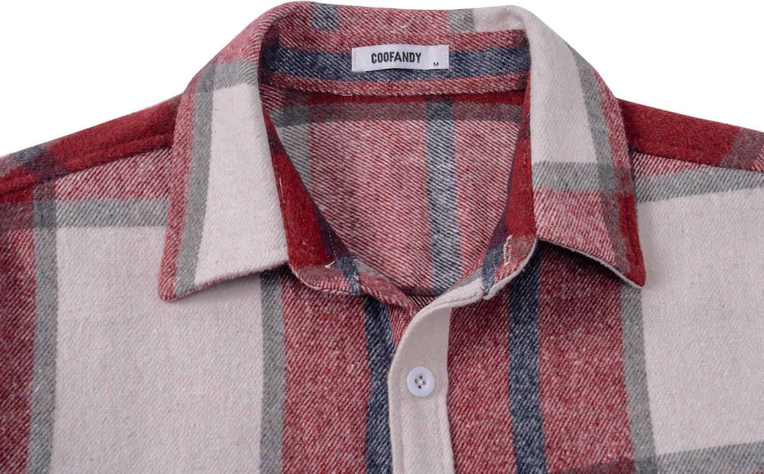 imageCOOFANDY Mens Flannel Shirts Long Sleeve Plaid Shirt Jacket Button Down Shirt with PocketsWine Red