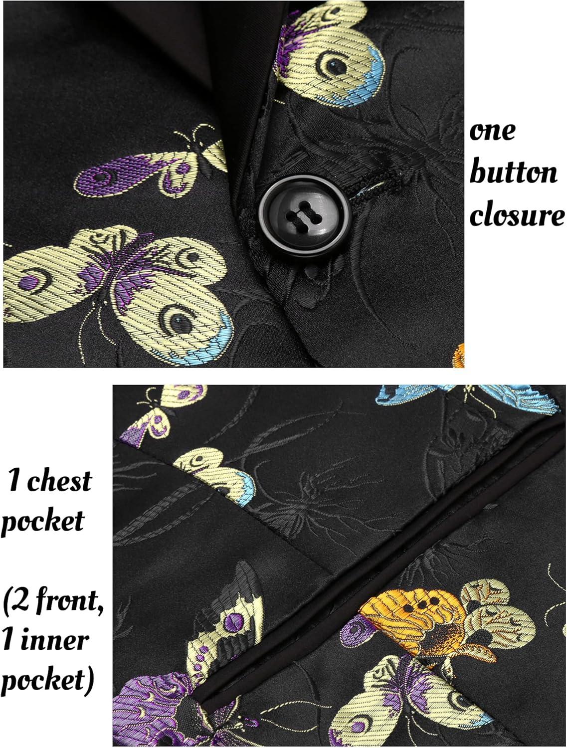 imageCOOFANDY Mens Floral Tuxedo Jacket Luxury Embroidered Stylish Suit Blazer Jacket for Wedding Party DinnerBlackbutterfly