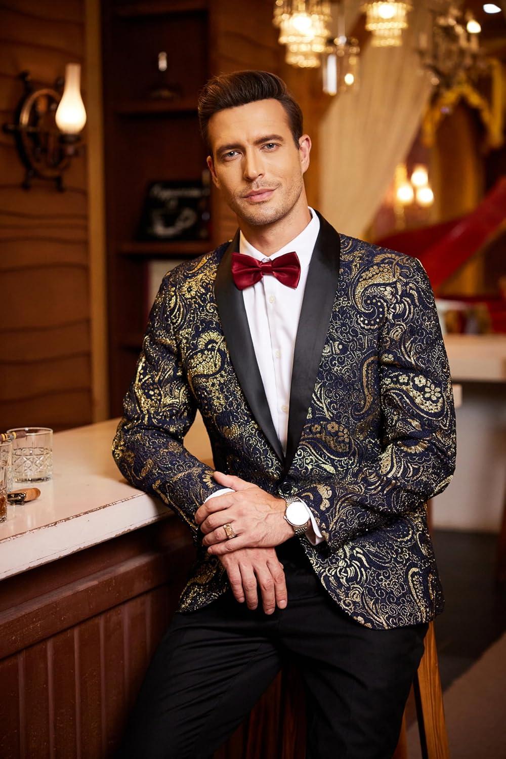 imageCOOFANDY Mens Floral Tuxedo Jacket Luxury Embroidered Wedding Blazer Dress Suit for Party DinnerBlack