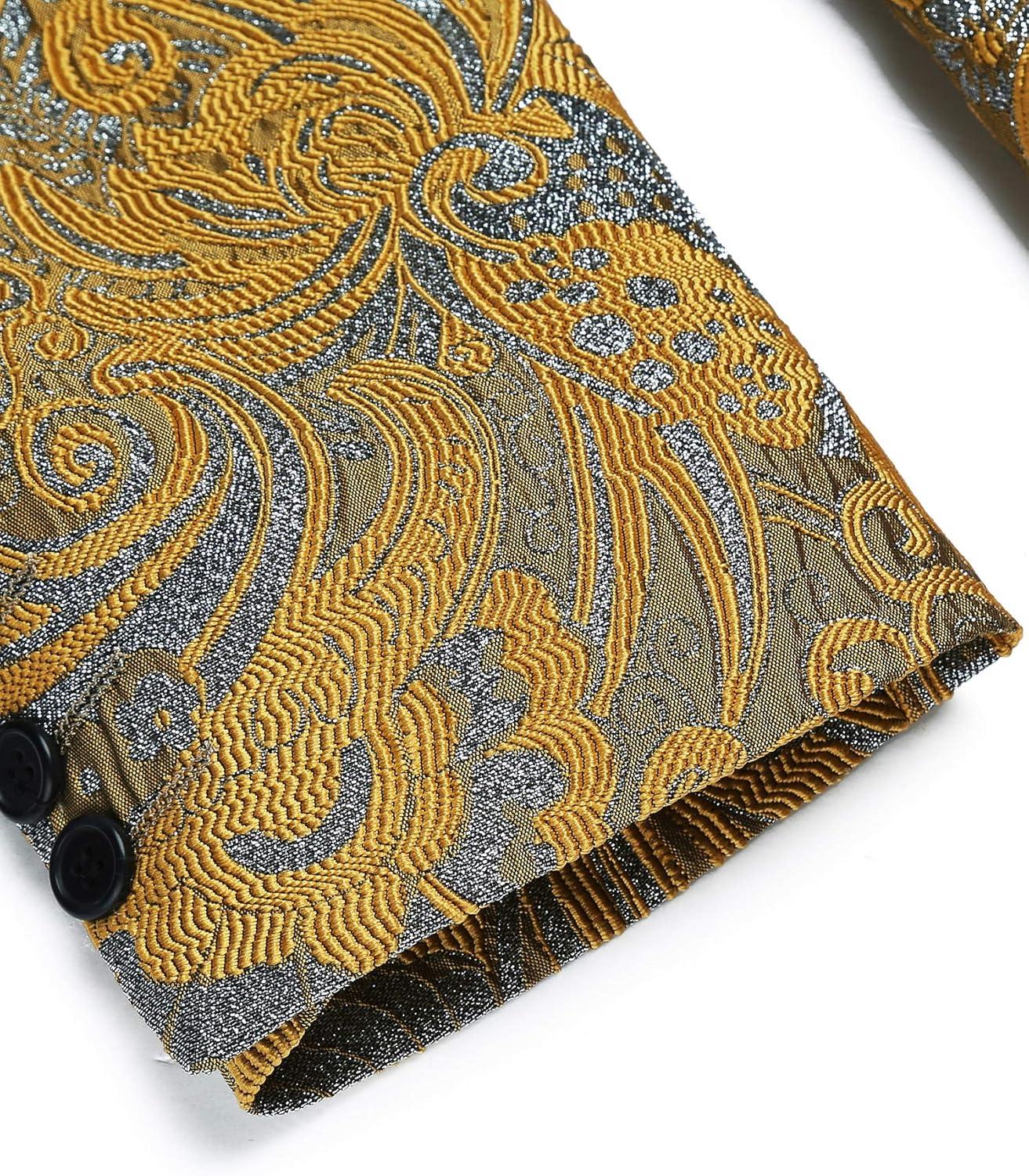 imageCOOFANDY Mens Floral Tuxedo Jacket Luxury Embroidered Wedding Blazer Dress Suit for Party DinnerGolden Yellow