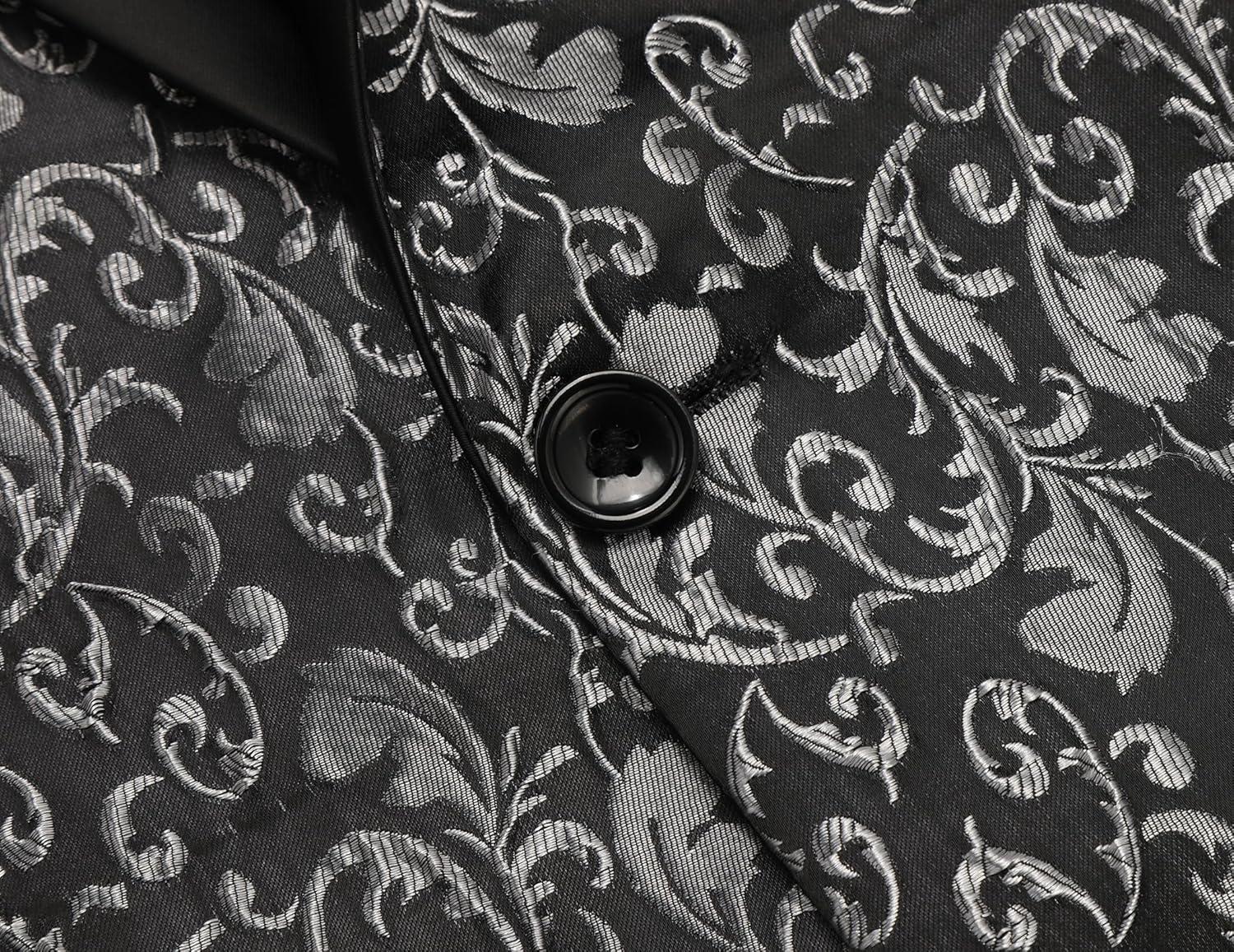 imageCOOFANDY Mens Floral Tuxedo Jacket Luxury Embroidered Wedding Blazer Dress Suit for Party DinnerGrey Black