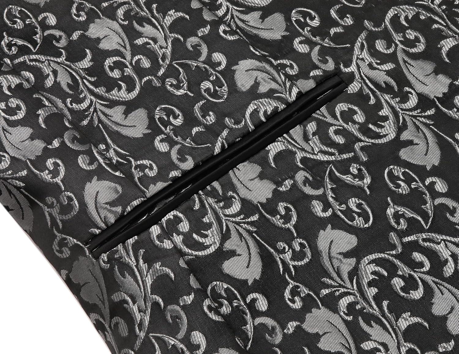 imageCOOFANDY Mens Floral Tuxedo Jacket Luxury Embroidered Wedding Blazer Dress Suit for Party DinnerGrey Black