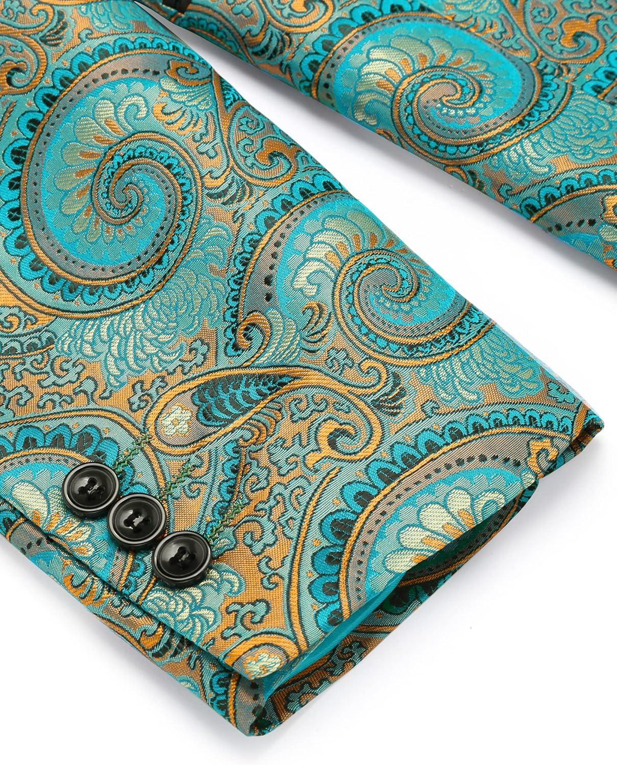 imageCOOFANDY Mens Floral Tuxedo Jacket Luxury Embroidered Wedding Blazer Dress Suit for Party DinnerLake Blue