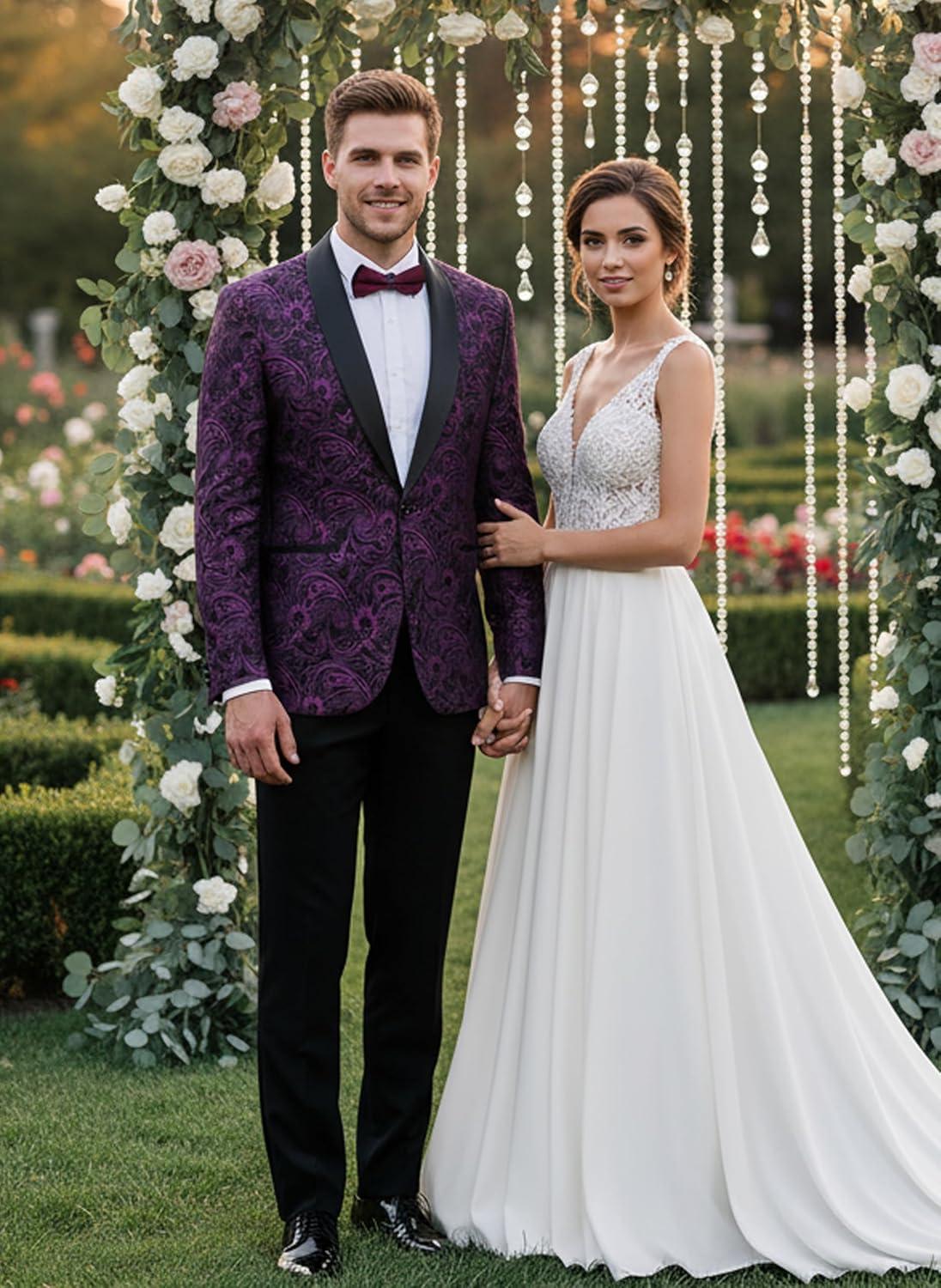 imageCOOFANDY Mens Floral Tuxedo Jacket Luxury Embroidered Wedding Blazer Dress Suit for Party DinnerPurple