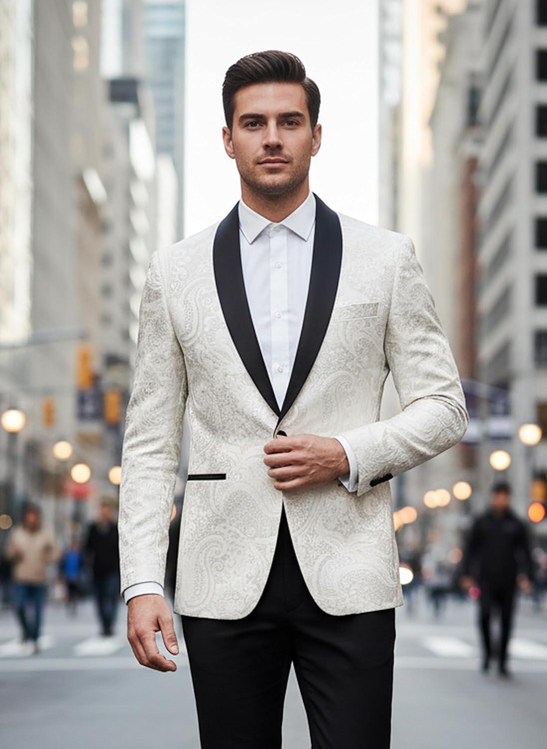 imageCOOFANDY Mens Floral Tuxedo Jacket Luxury Embroidered Wedding Blazer Dress Suit for Party DinnerWhite
