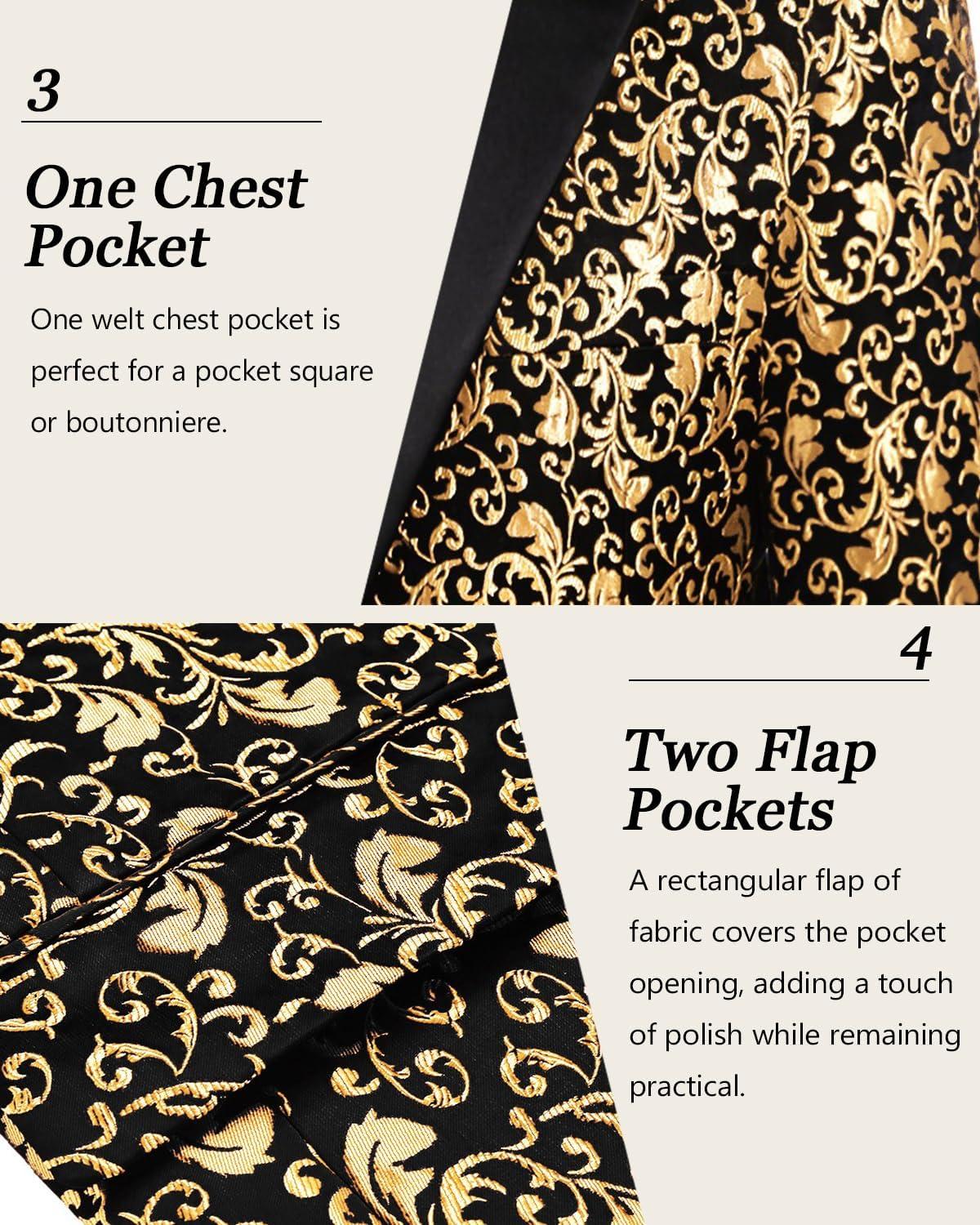 imageCOOFANDY Mens Floral Tuxedo One Button Luxury Shiny Blazer Dinner Party Prom Wedding Suit Jacket1 Golden Yellow