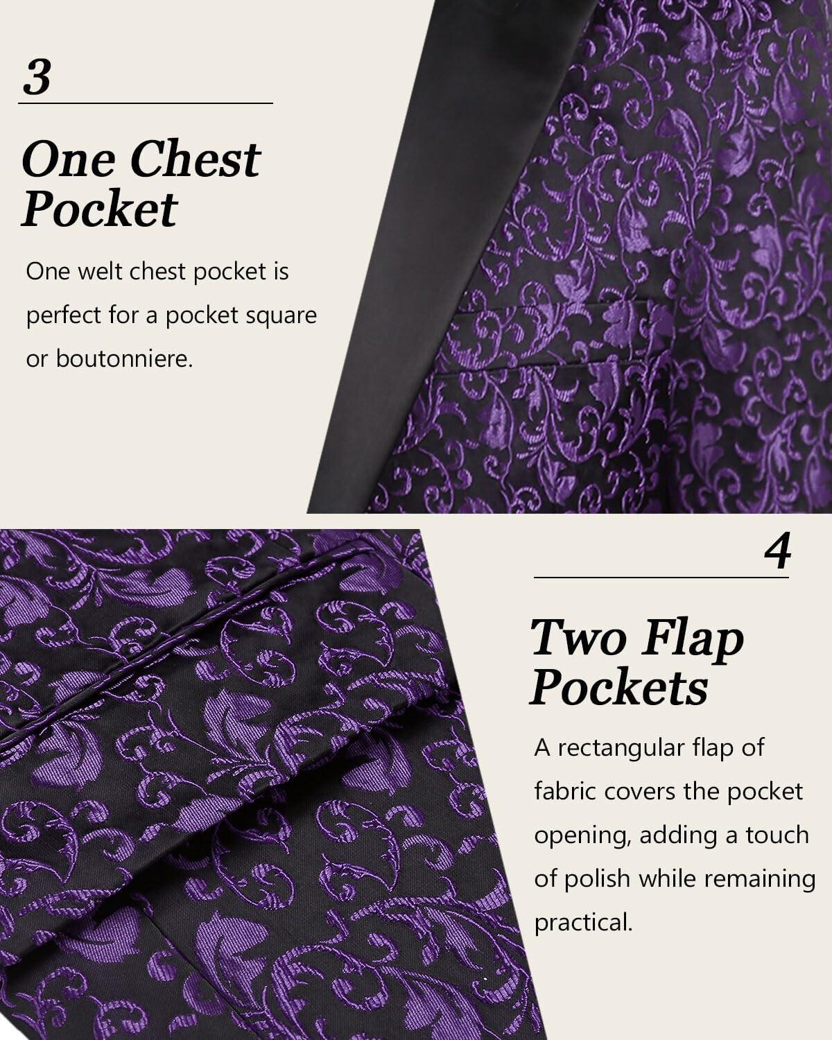 imageCOOFANDY Mens Floral Tuxedo One Button Luxury Shiny Blazer Dinner Party Prom Wedding Suit Jacket1 Purple