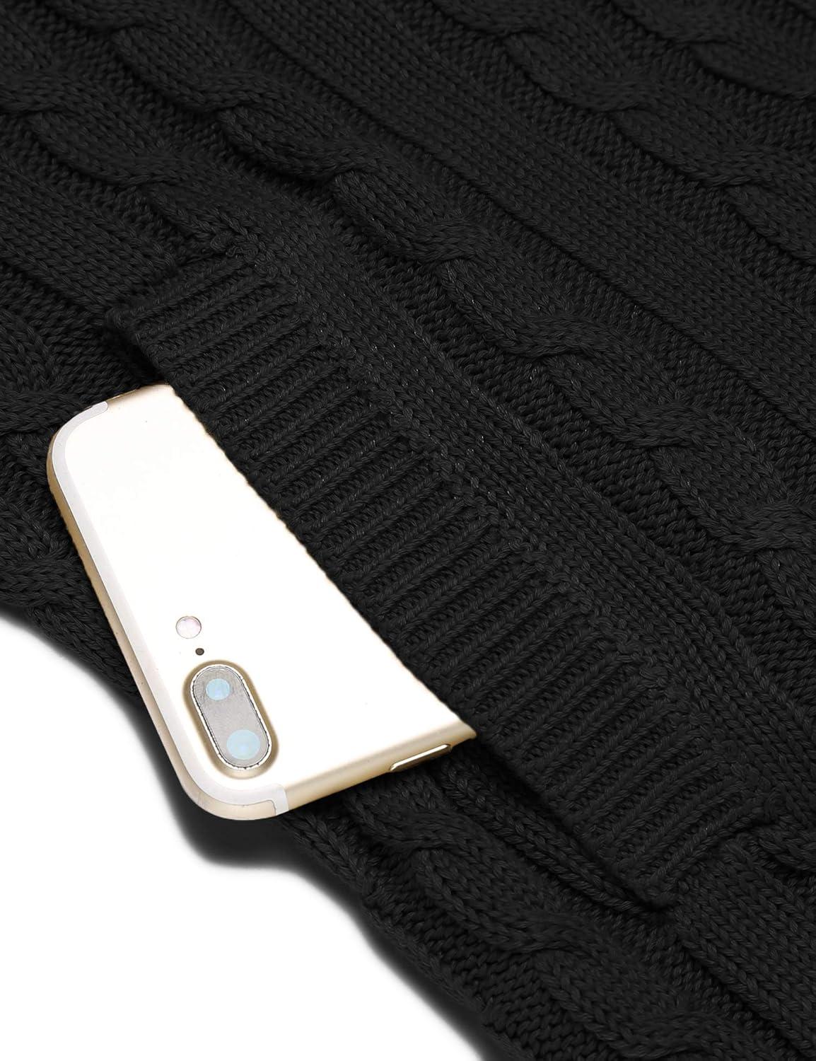 imageCOOFANDY Mens Full Zip Cardigan Sweater Slim Fit Cable Knitted Zip Up Sweater with PocketsBlack