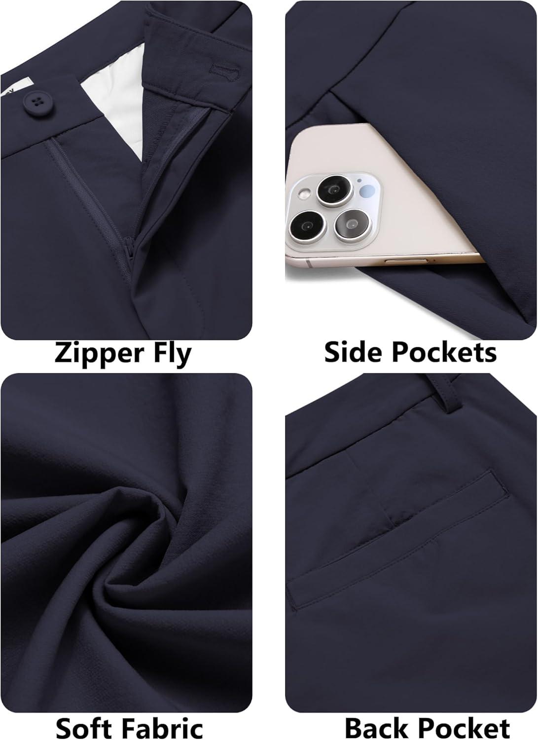 imageCOOFANDY Mens Golf Pants Stretch Work Dress Pants Quick Dry Lightweight Pants Casual Slim Fit Slacks with PocketsDark Blue