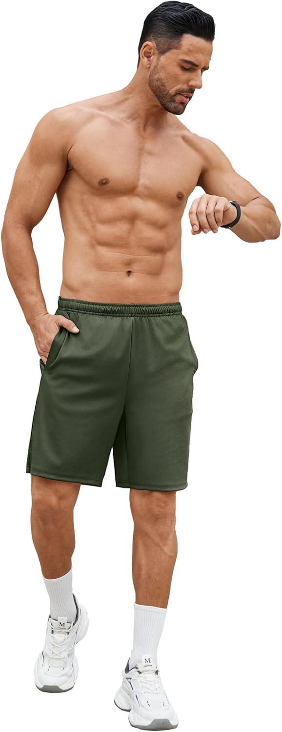 imageCOOFANDY Mens Gym Workout Shorts 7 Inch Stretch Athletic Shorts Lightweight Running Training Short Pants with PocketsArmy Green 1 Pack of 1