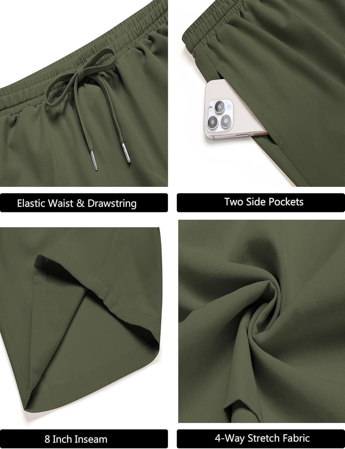 imageCOOFANDY Mens Gym Workout Shorts 8 Inch Quick Dry Athletic Shorts Lightweight Drawstring Running ShortsArmy Green