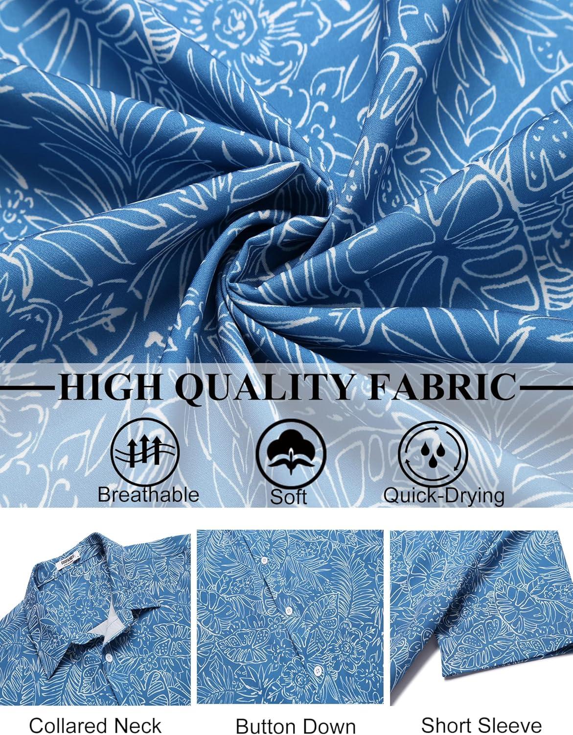 imageCOOFANDY Mens Hawaiian Shirt Short Sleeve Button Down Shirts Tropical Floral Summer Beach ShirtsBlue
