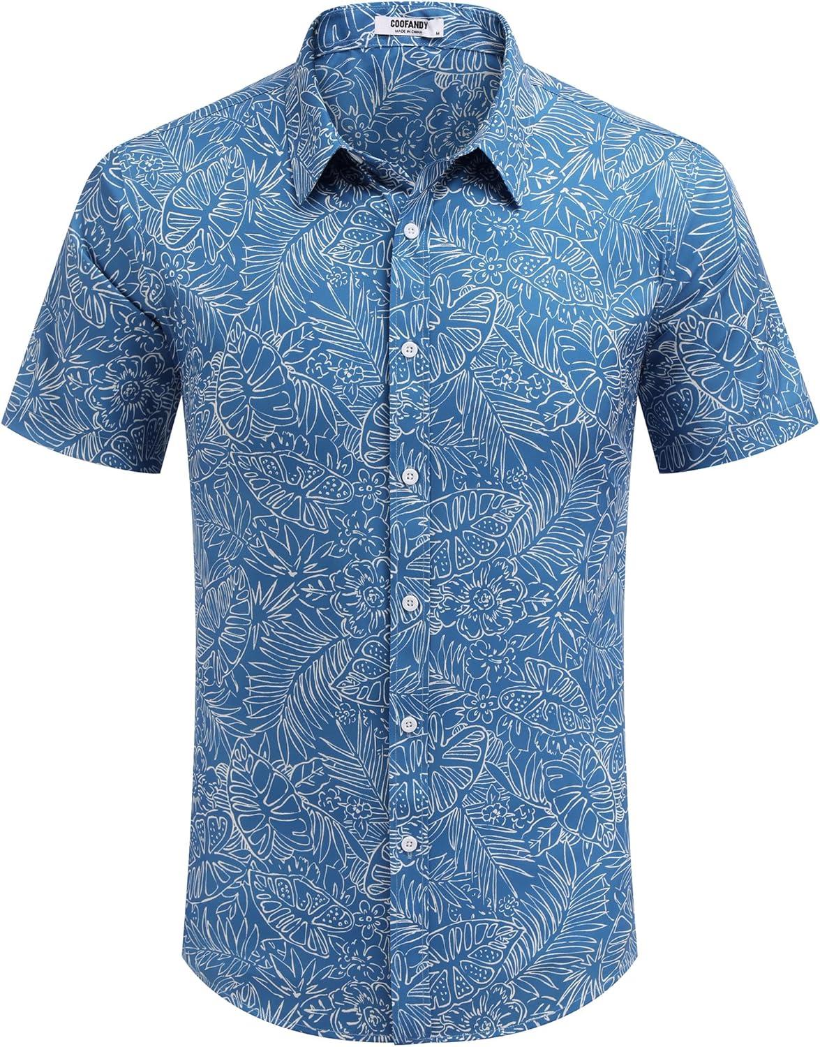 imageCOOFANDY Mens Hawaiian Shirt Short Sleeve Button Down Shirts Tropical Floral Summer Beach ShirtsBlue