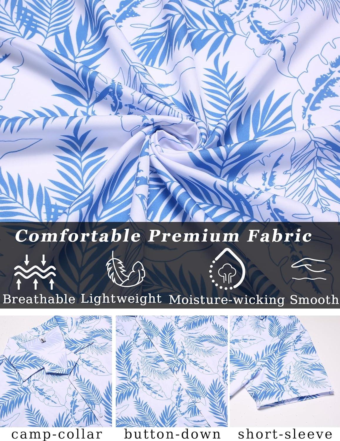 imageCOOFANDY Mens Hawaiian Shirt Short Sleeve Button Down Shirts Tropical Floral Summer Beach ShirtsBlue Tropical Leafwhite