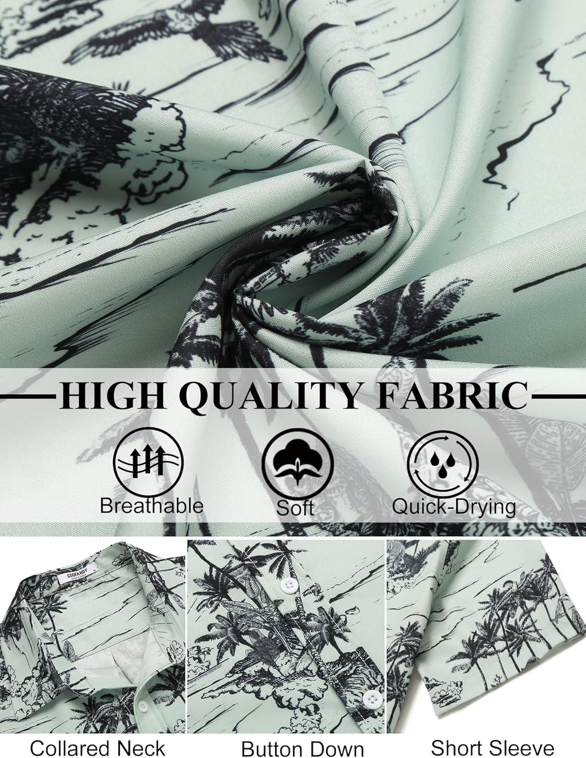 imageCOOFANDY Mens Hawaiian Shirt Short Sleeve Button Down Shirts Tropical Floral Summer Beach ShirtsCeladon Green Palm Tree