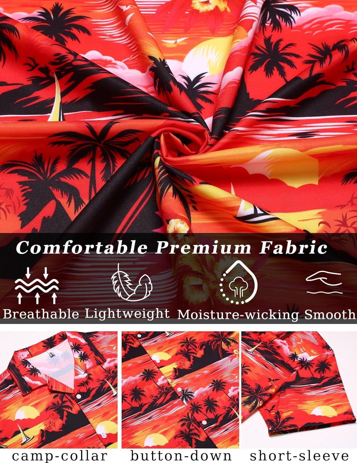 imageCOOFANDY Mens Hawaiian Shirt Short Sleeve Button Down Shirts Tropical Floral Summer Beach ShirtsSunset Palm Treered