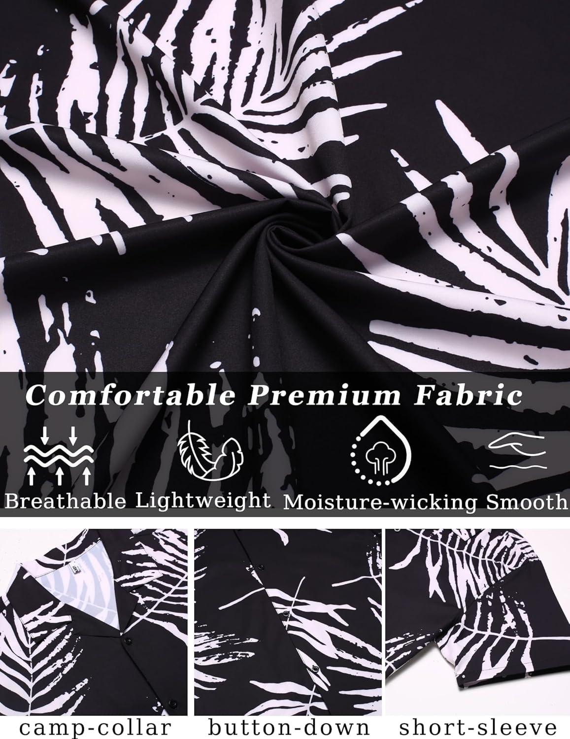 imageCOOFANDY Mens Hawaiian Shirt Short Sleeve Button Down Shirts Tropical Floral Summer Beach ShirtsWhite Leavesblack Print