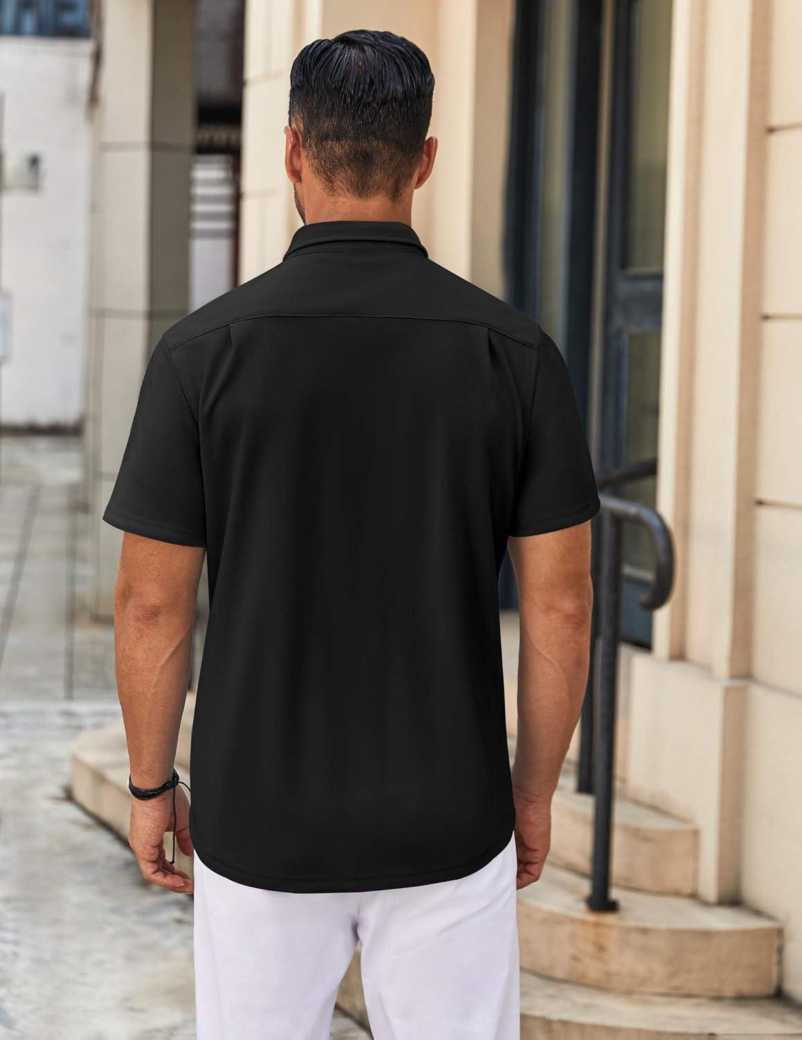 imageCOOFANDY Mens Hawaiian Shirt for Men Short Sleeve Casual Dress Shirts Black